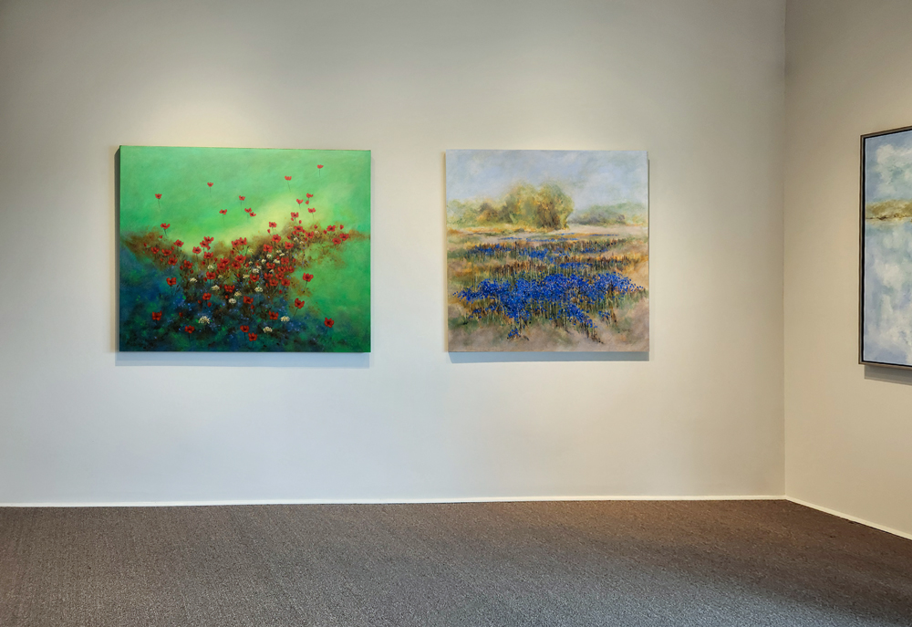 "Breeze" and "In Your Dreams" hanging together on a gallery wall.