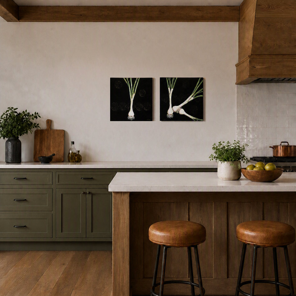 "Vidalia I" and "Vidalia II" hanging together in a kitchen