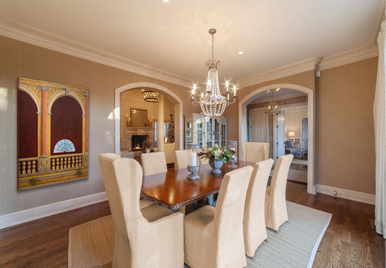Back to Top "Lineage" hanging in a dining room.