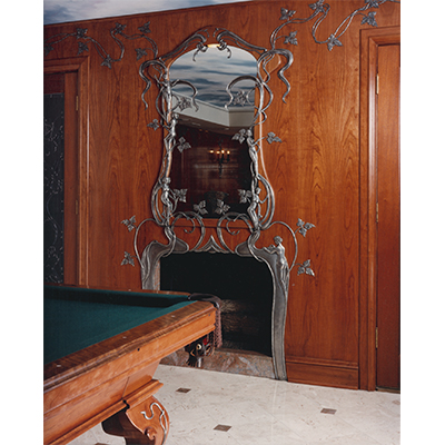 Mirror and Fireplace in Residential Billiards Room designed and exectued  by Charles H. Reinike III