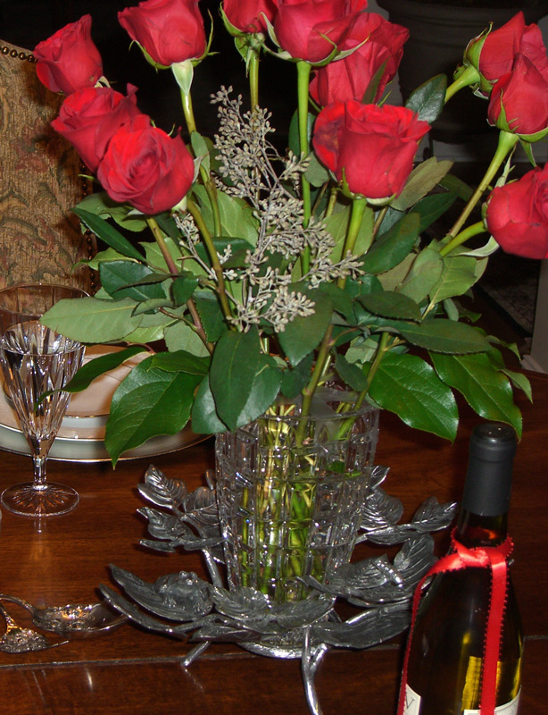 Wine Caddy with Vase of Flowers